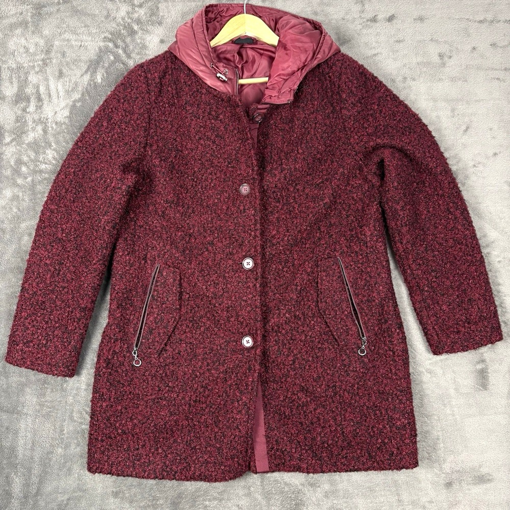 Laura Torelli Women's Size Medium Red Pink Puffer Jacket With Hood Sherpa‎